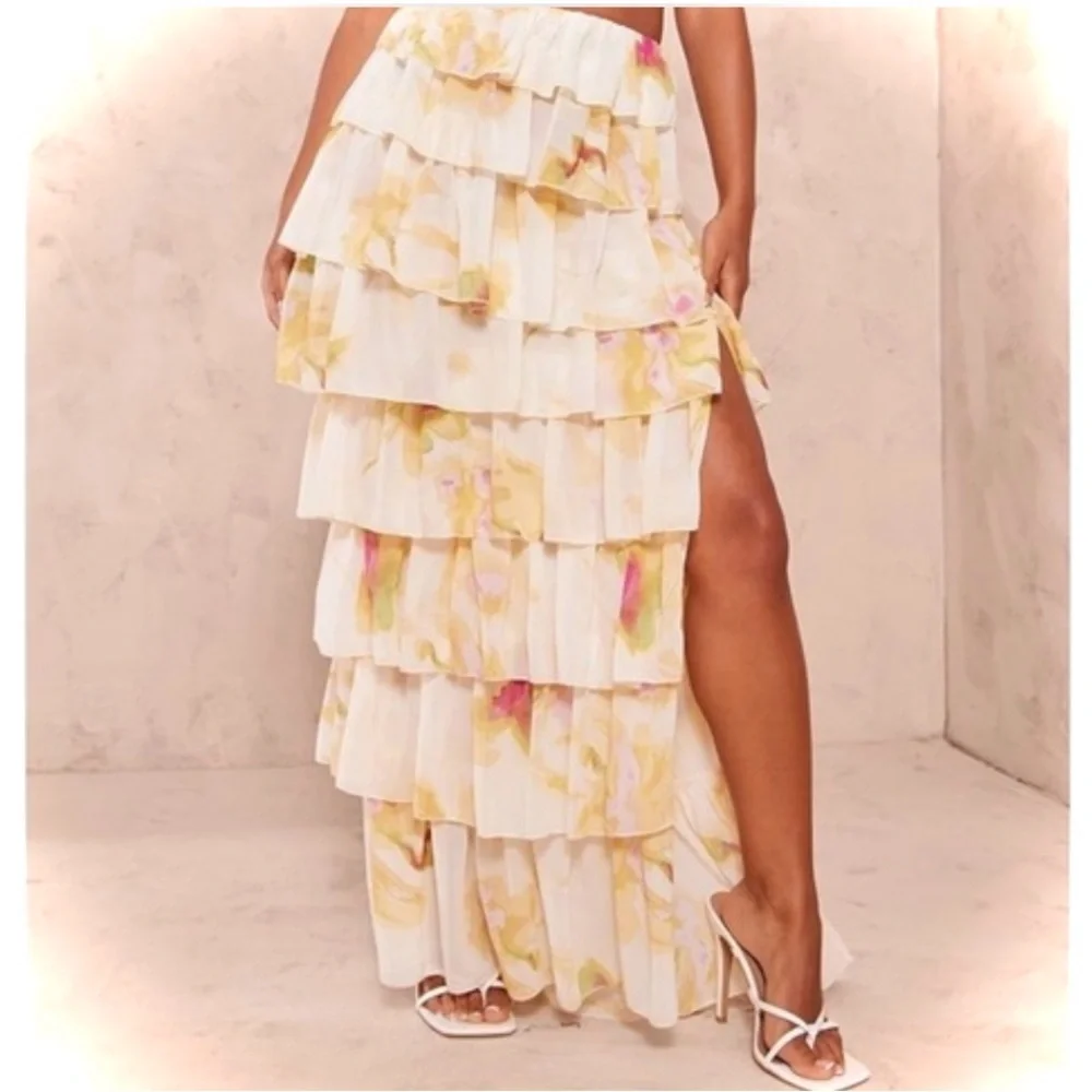 Wayf Floral Layered Maxi Skirt - Cream and Pastel - Picture 2 of 7